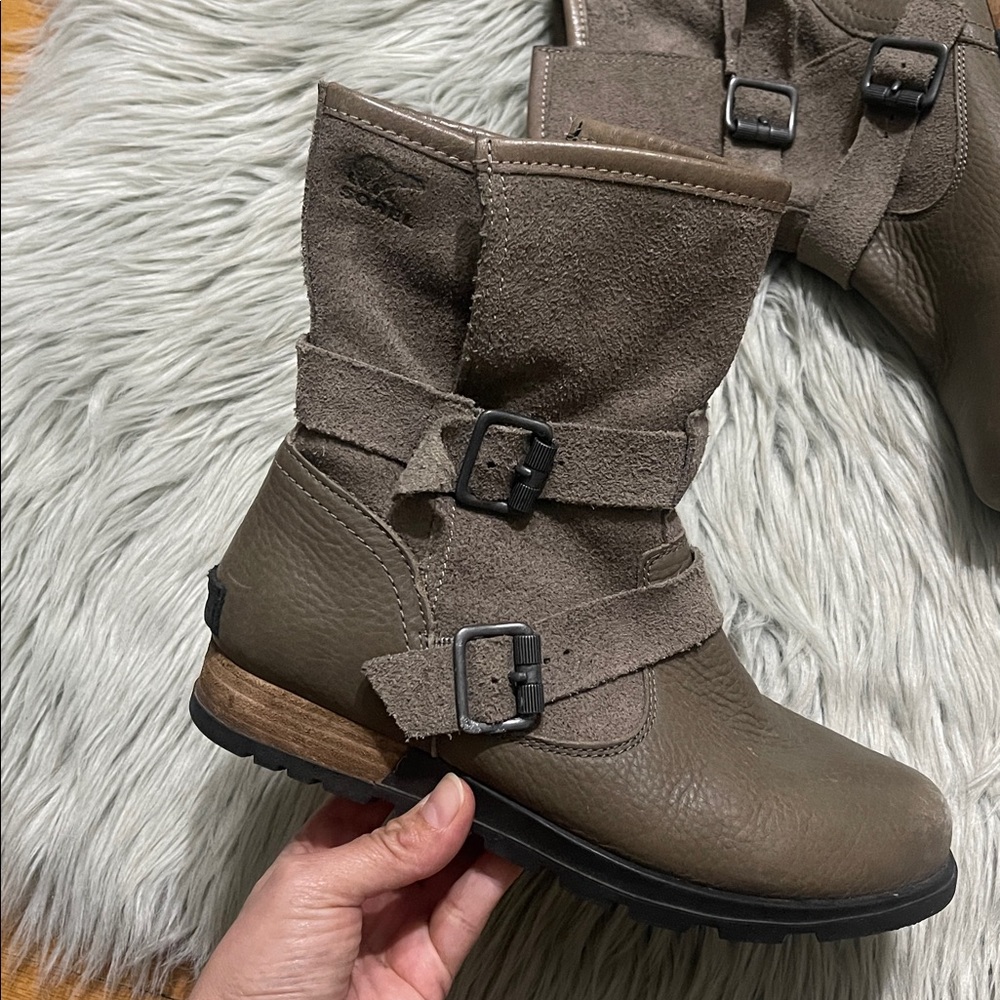 Sorel Taupe Leather Combat Boots - Picture 3 of 4